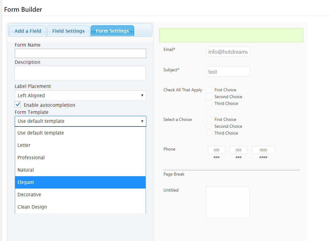 selecting form templates